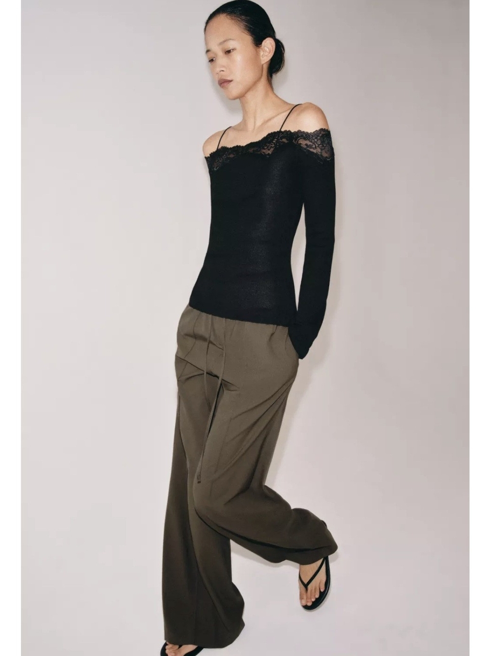 Zara Olive Brown Wide-Leg Pants